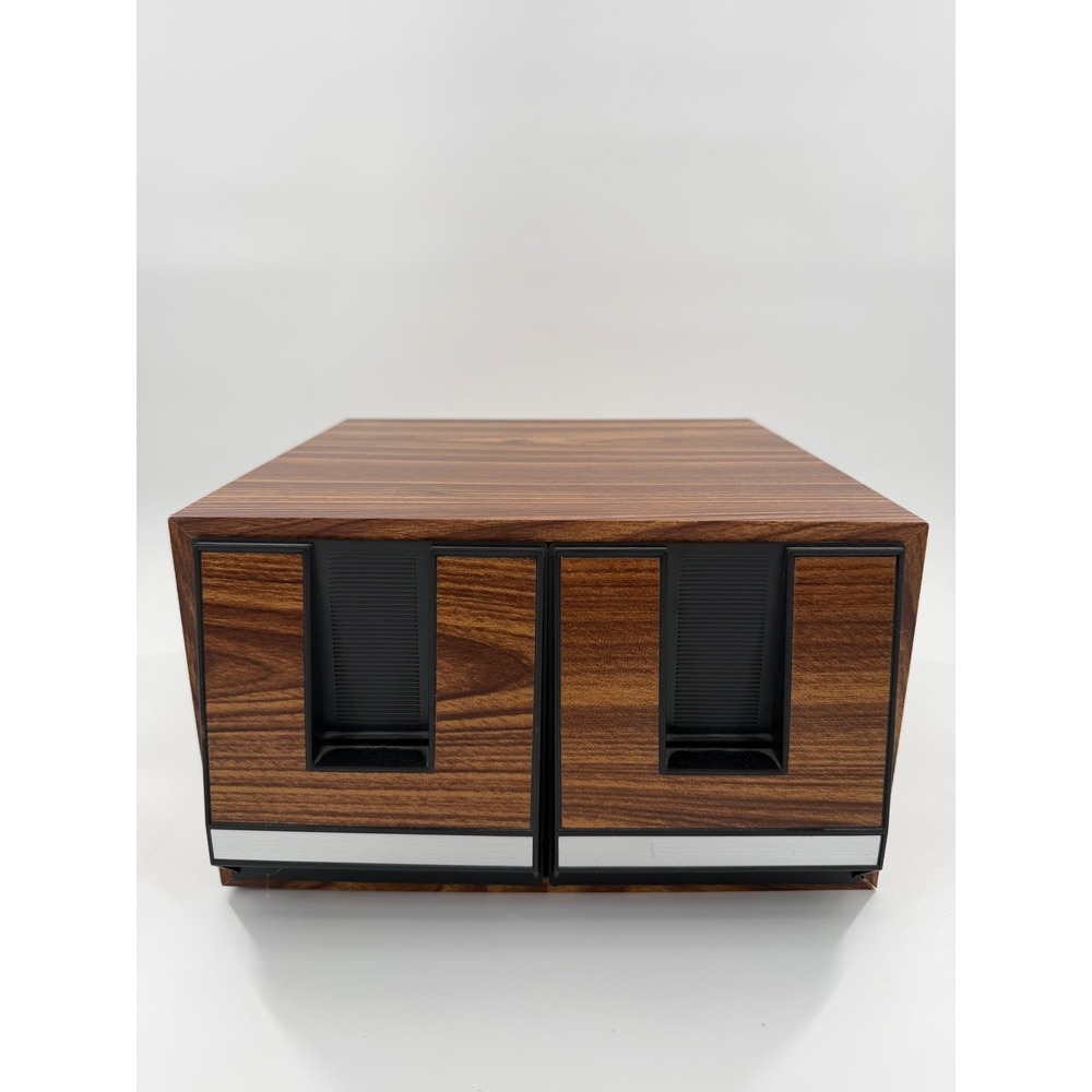 Vintage Wood Grain Cassette Tape Storage Cabinet 2 Drawer Organizer Holds 24